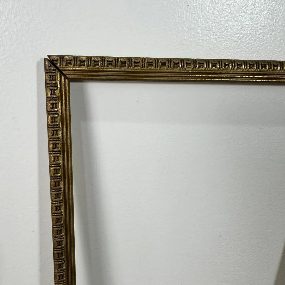 Vintage Gold Wood Picture Frame Greek Key Carved Fits 7x9 Photo Artwork Ornate